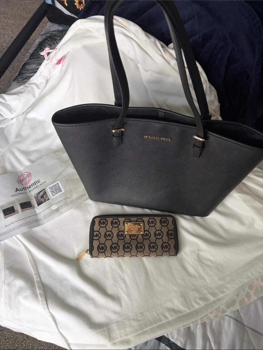 Michael Kors Black  Tote with Signature MK Zip Wallet
